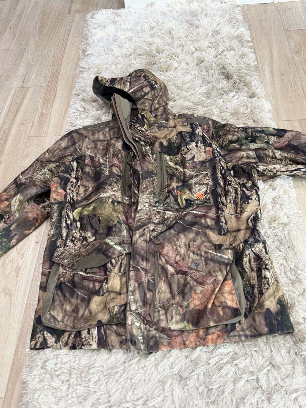 Men's Hooded Camo Hunting Jacket - Realtree-Style Brown/Green